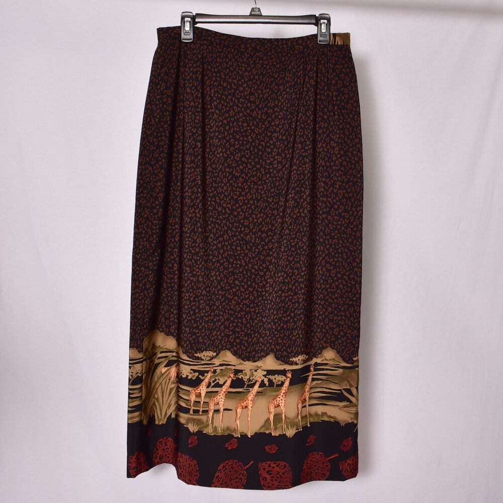 Rebecca Thomas Woman's Maxie Rayon Skirt Giraffe Print Safari Size 14
